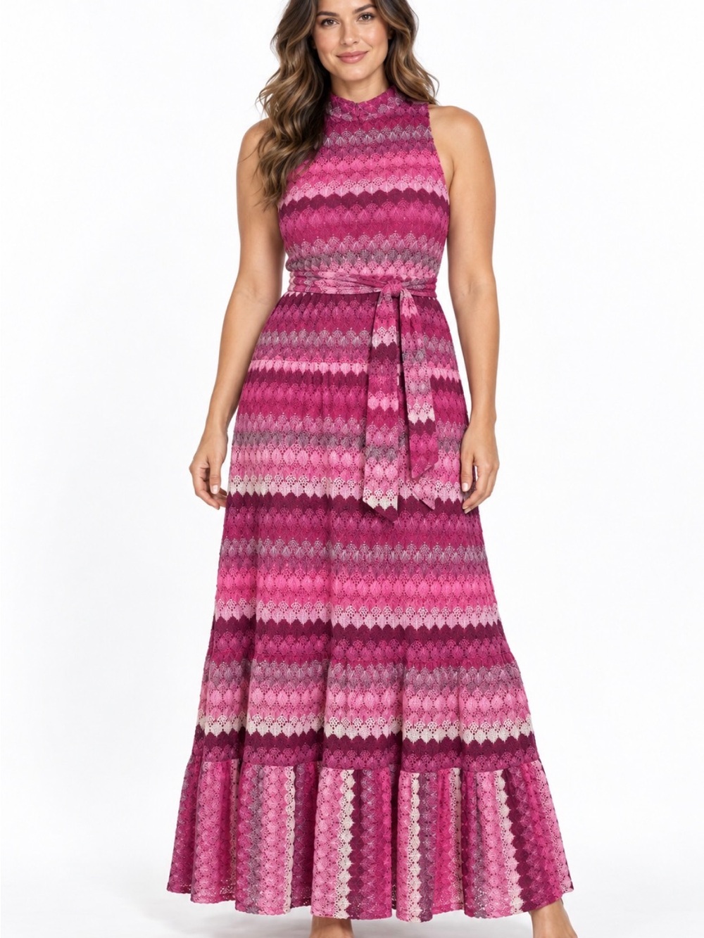 Moda Tara NWT Pink Ombré Crochet Lace Maxi Dress Size 10
